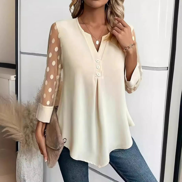 Mesh Sleeves Button Shirt For Women Spring And Summer