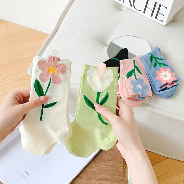 Three-dimensional Tulip Cotton Socks Tube Socks College Style